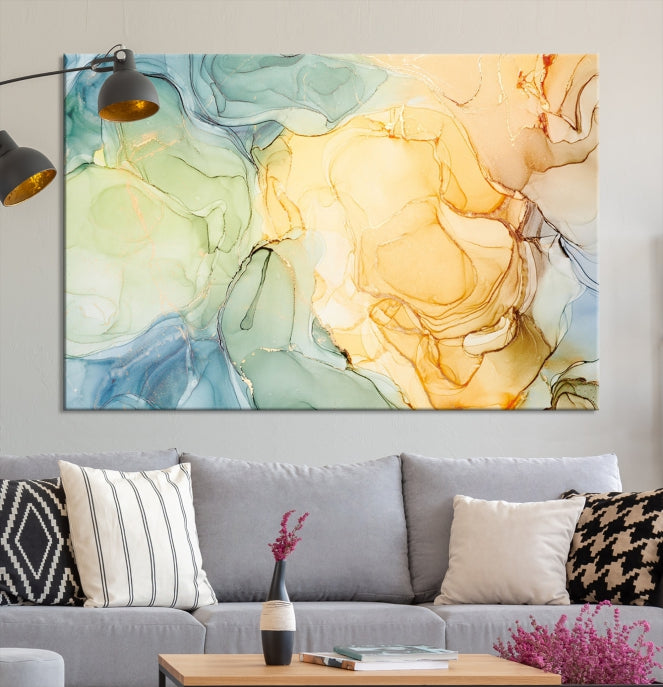 Yellow Marble Fluid Effect Wall Art Abstract Canvas Wall Art Print