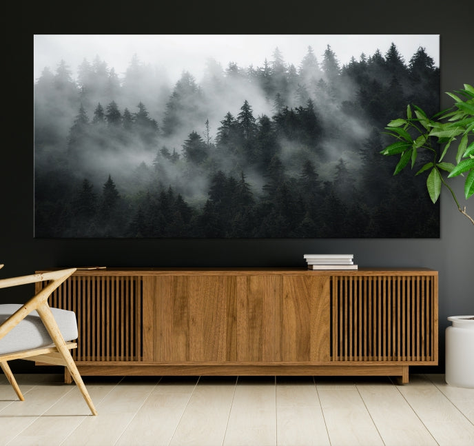 Arte de pared de bosque oscuro y niebla Lienzo