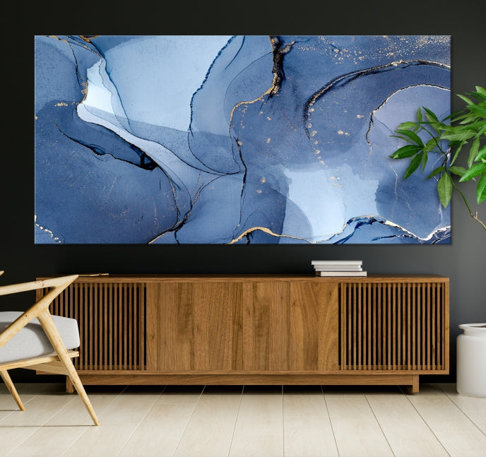 Blue Color Marble Fluid Effect Wall Art Abstract Canvas Wall Art Print