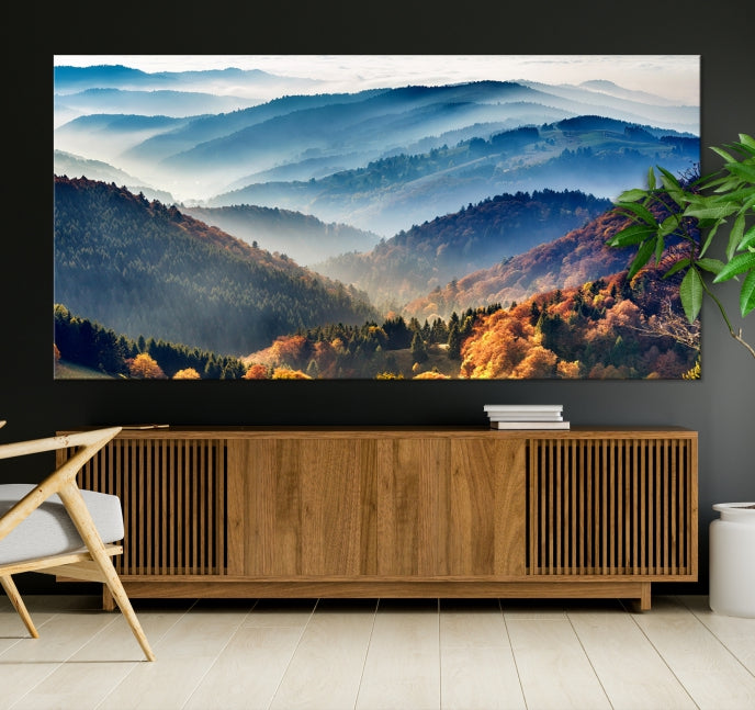 Lienzo decorativo para pared grande con bosque de montañas y otoño