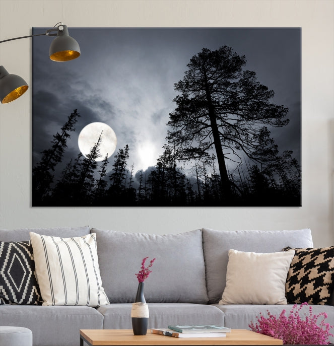 Impression sur toile d’art mural de lune et d’arbres