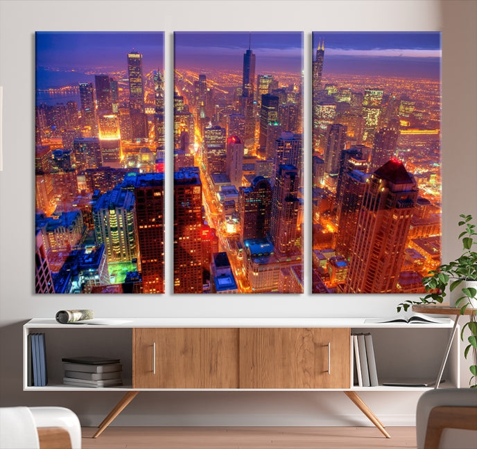 Chicago Wall Art Canvas Print Chicago City Night Canvas Print