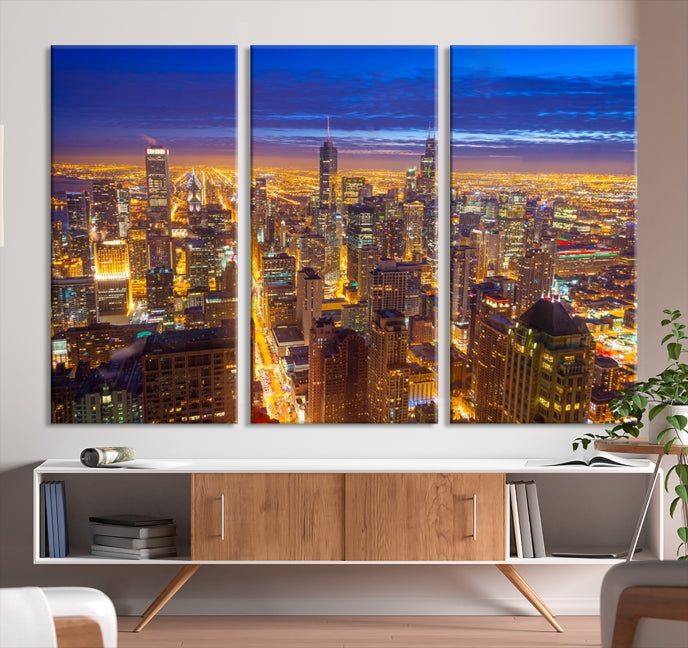 Chicago Wall Art Canvas Print Chicago City Night Canvas Print