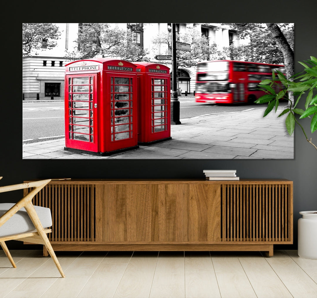 London Red Bus and Phone Club Wall Art, Red Bus Red Telephone Club, London Night Canvas Print