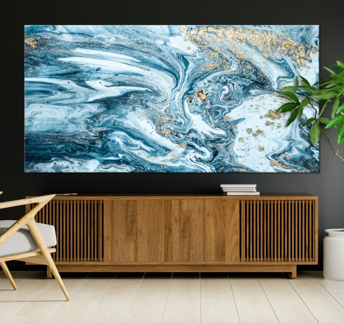 Ice Blue Marble Fluid Effect Wall Art Abstract Canvas Wall Art Print