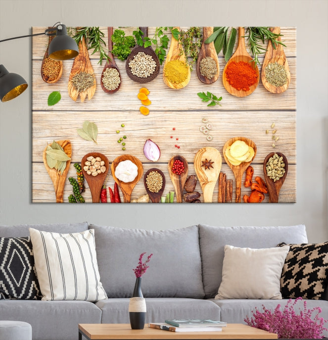 Lienzo decorativo para pared con especias de cocina en la mesa