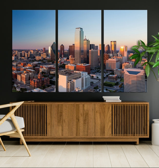 Dallas City Sunrise Skyline Cityscape View Wall Art Impression sur toile