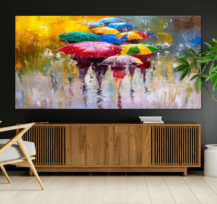 Peinture sur toile colorée de parapluies, Art mural, impression sur toile colorée