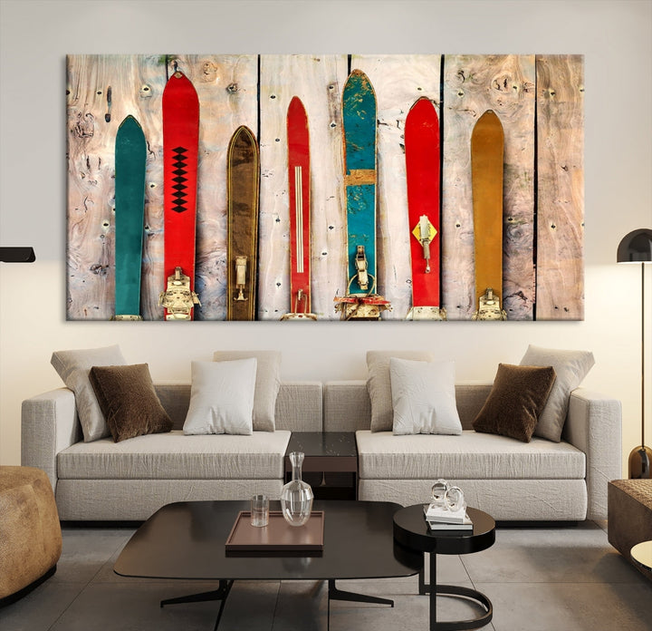 Wooden Rustic Old Skis Wall Art Canvas Print