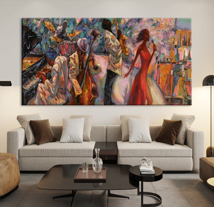 African Musician Women and Jazz Orchestra Wall Art Canvas Print