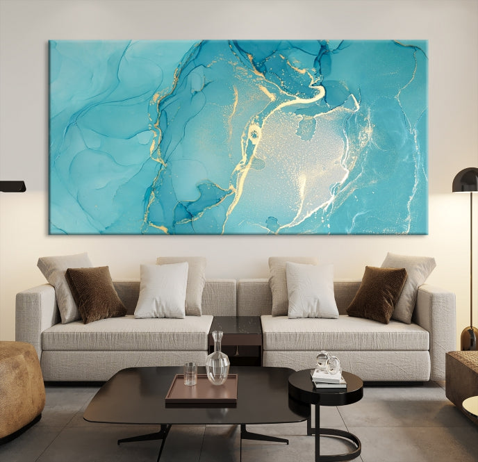 Turquoise Marble Fluid Effect Wall Art Abstract Canvas Print