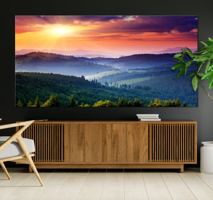 Mountain and Sunset Wall Art Canvas Print