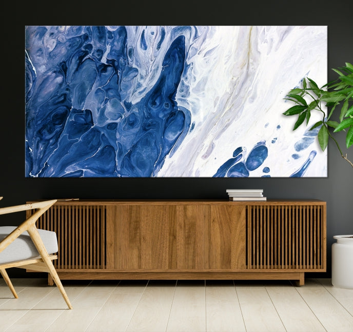 Navy Blue Marble Fluid Effect Wall Art Abstract Canvas Wall Art Print