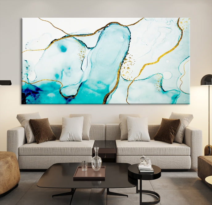 Turquoise Marble Fluid Effect Wall Art Abstract Canvas Wall Art Print