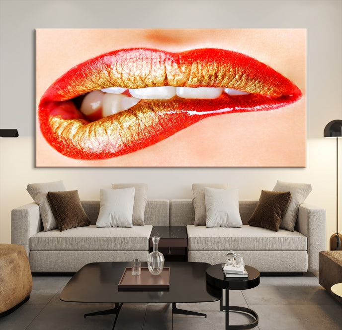 Red Lip Bite Canvas Print