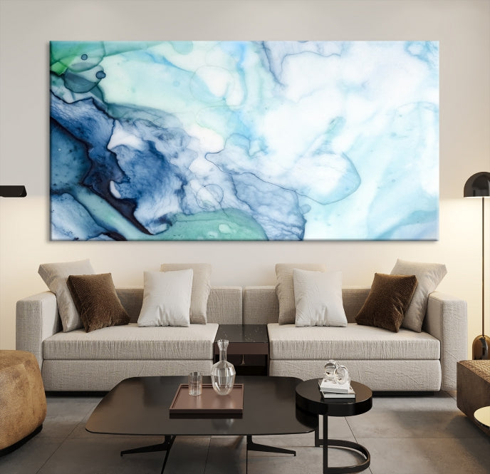 Blue and Green Marble Fluid Effect Wall Art Abstract Canvas Wall Art Print