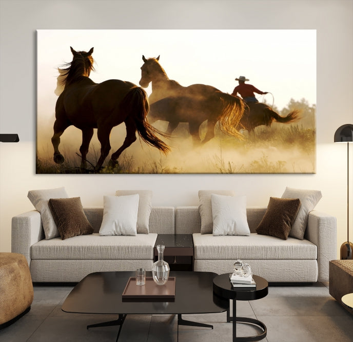 Chevaux et cowboys Wall Art Impression sur toile