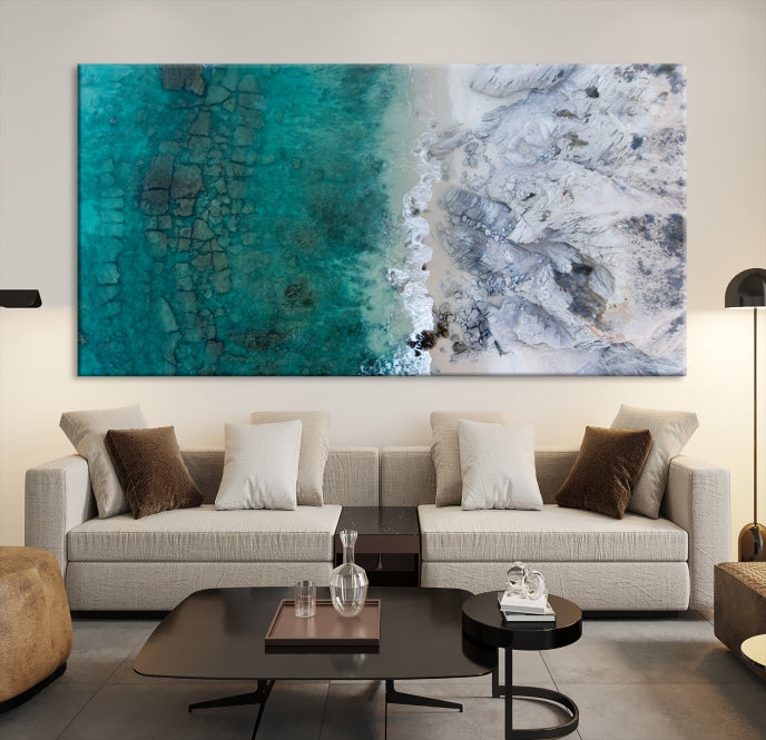 Green Aerial Ocean Wall Art Canvas Print