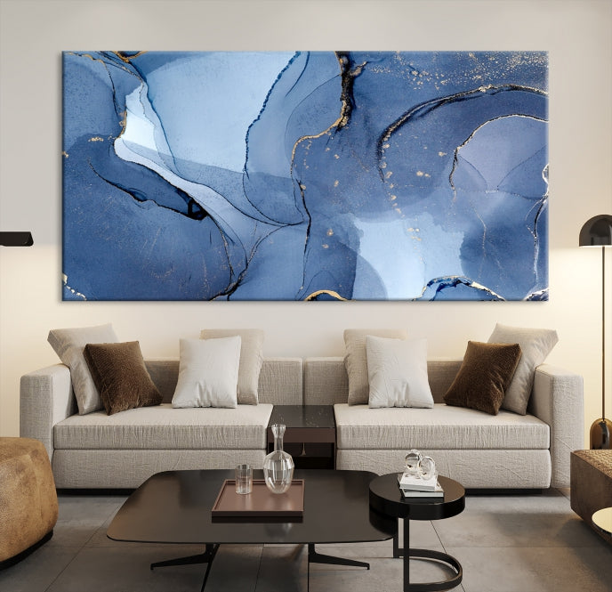 Blue Color Marble Fluid Effect Wall Art Abstract Canvas Wall Art Print