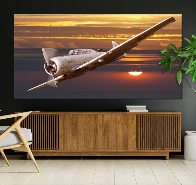 Avión grande del arte de la pared de la aviación en la puesta del sol Impresión de lienzo