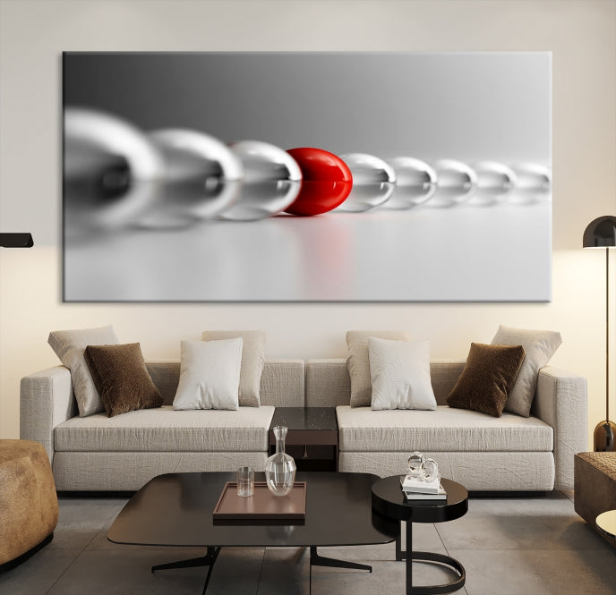 Art mural Boule rouge en boules grises Impression sur toile Art mural Noir Blanc Art différent