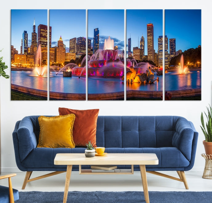 Chicago Wall Art Canvas Print Chicago City Night Canvas Print