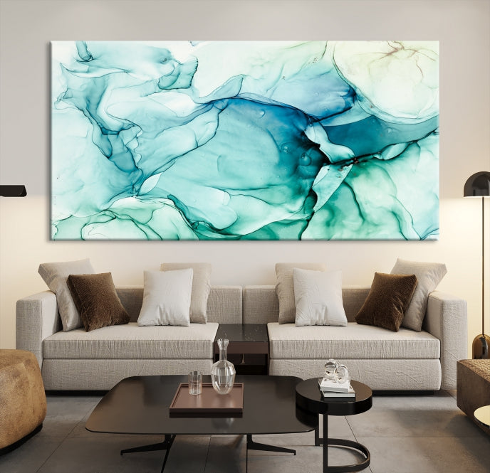 Turquoise Marble Fluid Effect Wall Art Abstract Canvas Wall Art Print