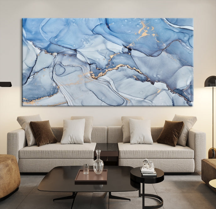 Ice Blue Marble Fluid Effect Wall Art Abstract Canvas Wall Art Print