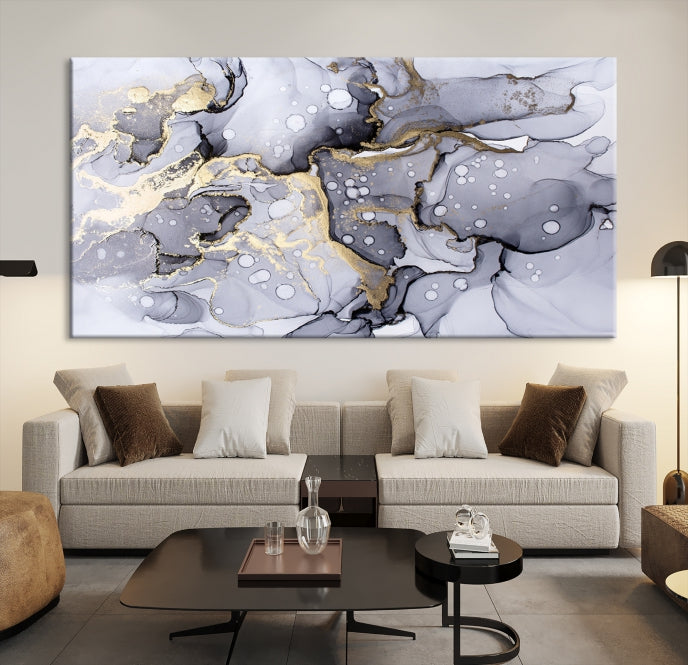 Gray Marble Fluid Effect Wall Art Abstract Canvas Wall Art Print