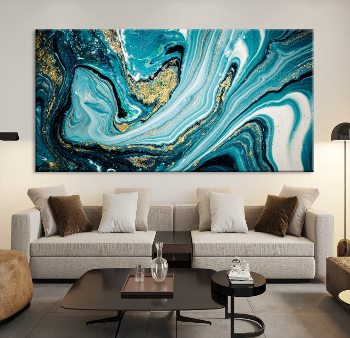 Turquoise Marble Fluid Effect Wall Art Abstract Canvas Wall Art Print