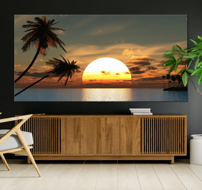 Lienzo decorativo para pared con puesta de sol y palmeras