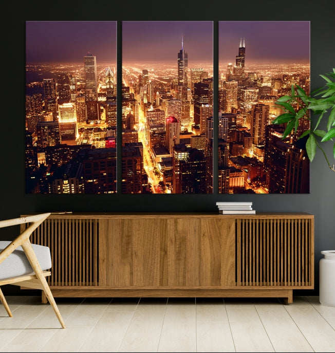 Chicago Wall Art Canvas Print Chicago City Night Canvas Print