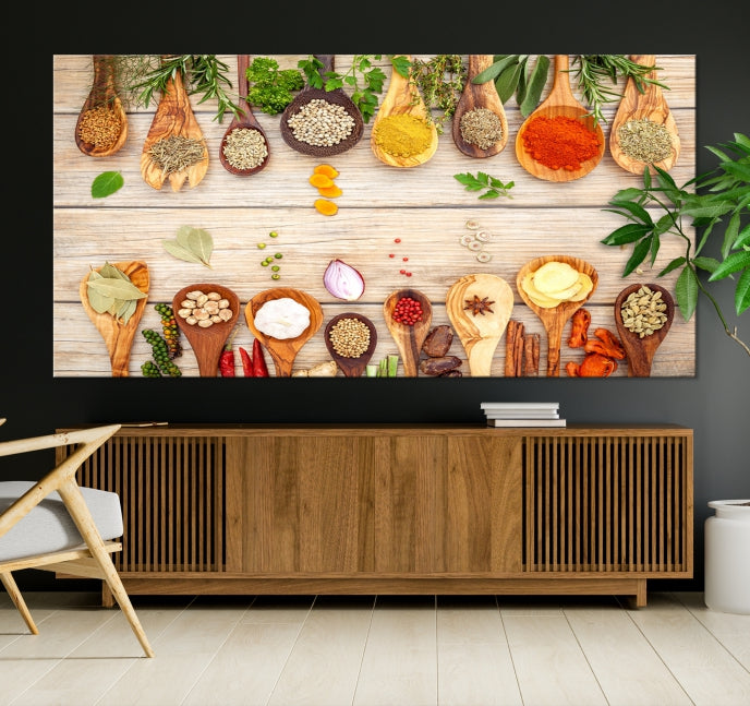 Lienzo decorativo para pared con especias de cocina en la mesa