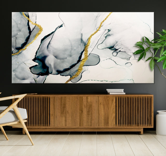 Gray Marble Fluid Effect Wall Art Abstract Canvas Wall Art Print