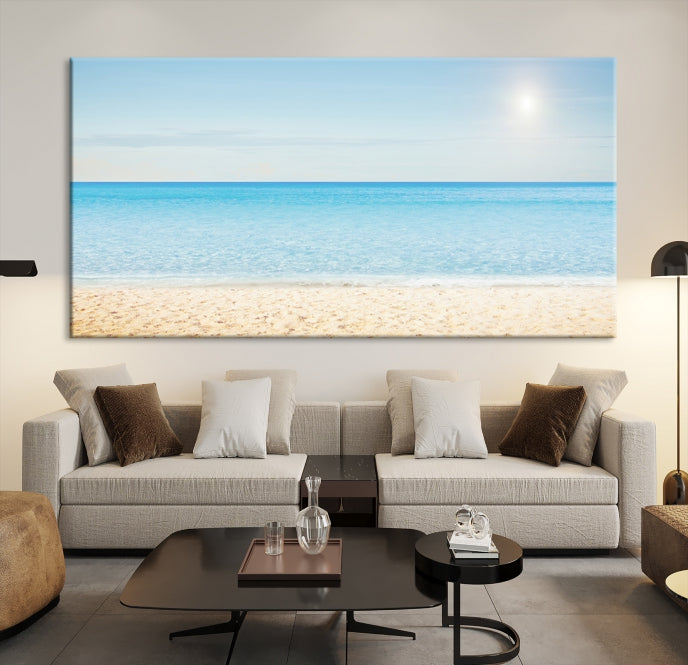 Blue Beach and Sea Wall Art Canvas Print