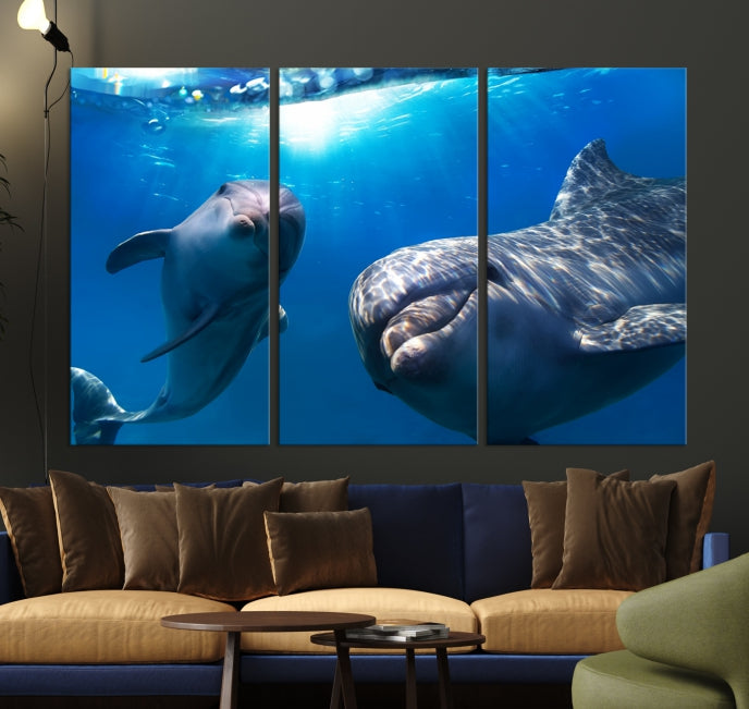 Lienzo decorativo para pared con delfines y vida oceánica