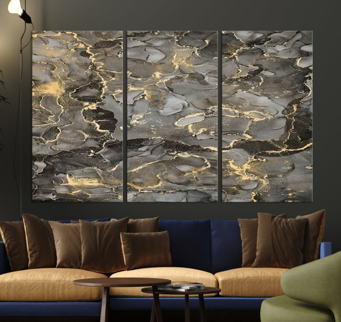 Brown Yellow Marble Fluid Effect Wall Art Abstract Canvas Wall Art Print