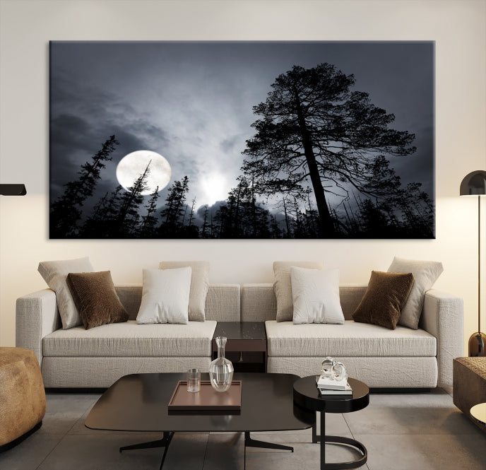 Lienzo decorativo para pared con luna y árboles