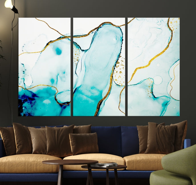 Turquoise Marble Fluid Effect Wall Art Abstract Canvas Wall Art Print