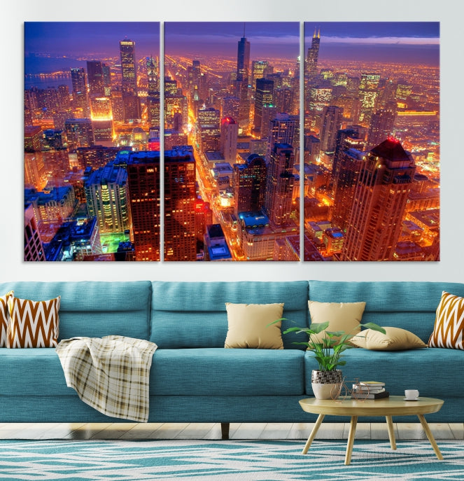 Chicago Wall Art Canvas Print Chicago City Night Canvas Print