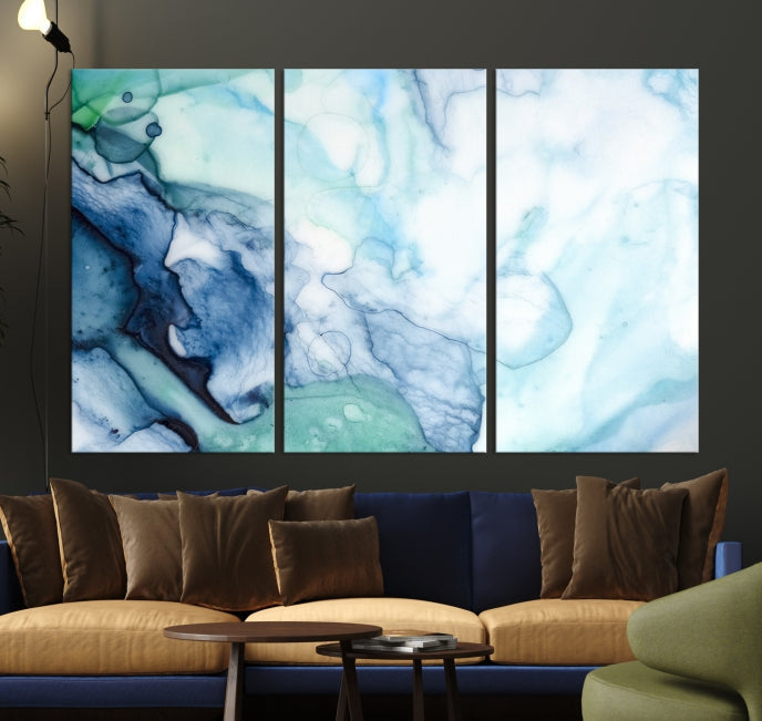 Blue and Green Marble Fluid Effect Wall Art Abstract Canvas Wall Art Print