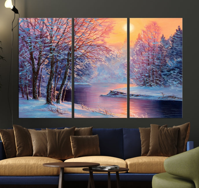 Pintura de paisaje de invierno, arte de pared grande, impresión en lienzo