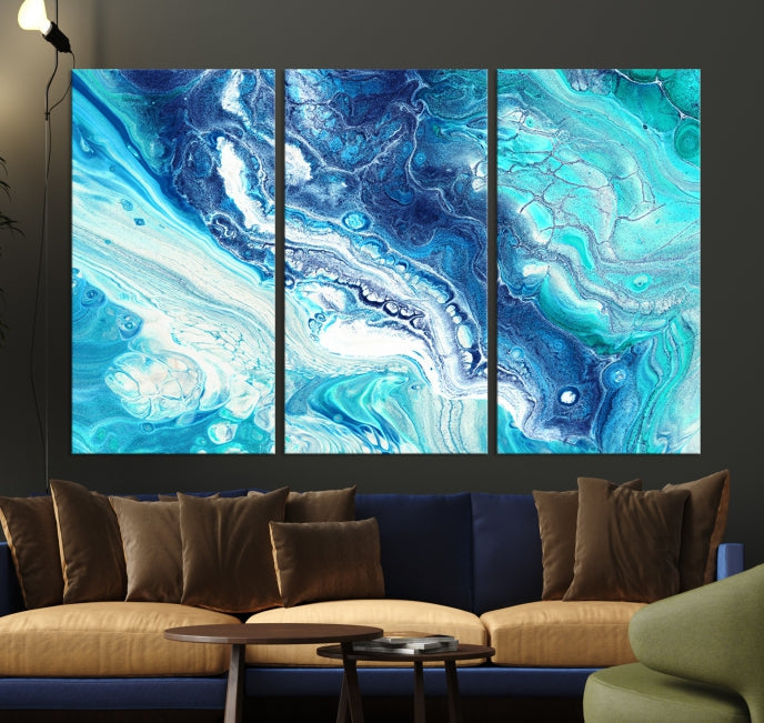 Turquoise Marble Fluid Effect Wall Art Abstract Canvas Wall Art Print