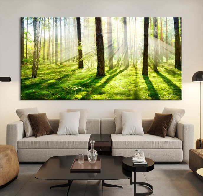 Lienzo decorativo para pared grande con bosque y sol