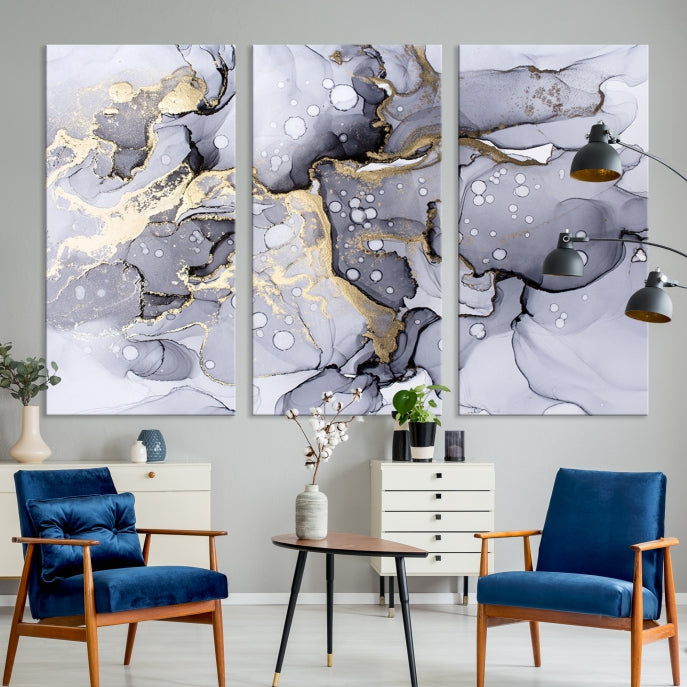 Gray Marble Fluid Effect Wall Art Abstract Canvas Wall Art Print