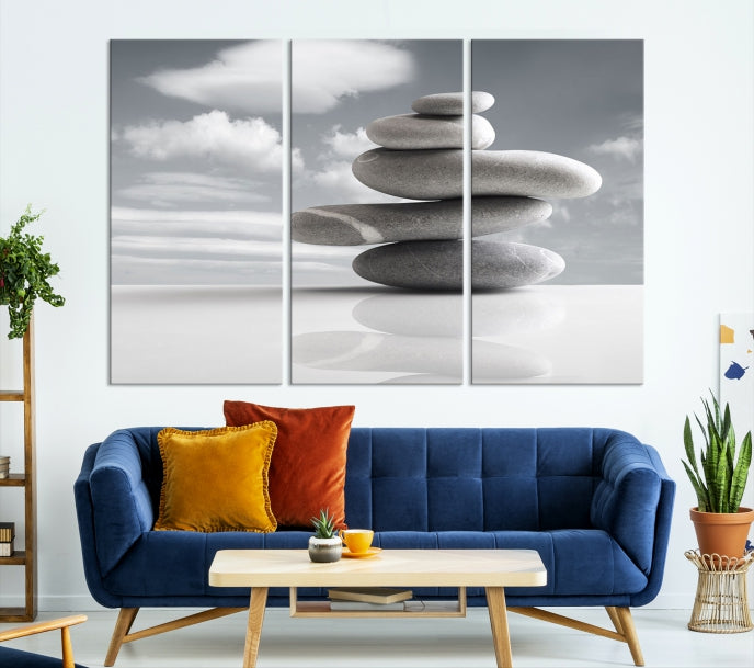 Still Life Black and White Zen Stones Wall Art Canvas Print