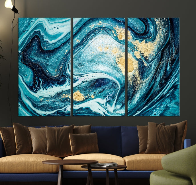 Turquoise Marble Fluid Effect Wall Art Abstract Canvas Wall Art Print