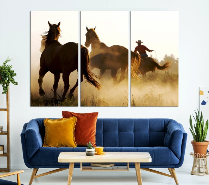 Chevaux et cowboys Wall Art Impression sur toile