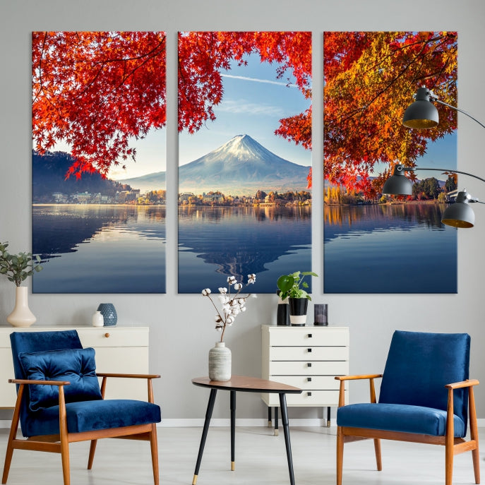 Monte Fuji lienzo pared arte Japón otoño paisaje gran pared arte montaña lienzo impresión