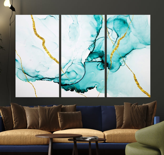 Turquoise Marble Fluid Effect Wall Art Abstract Canvas Wall Art Print